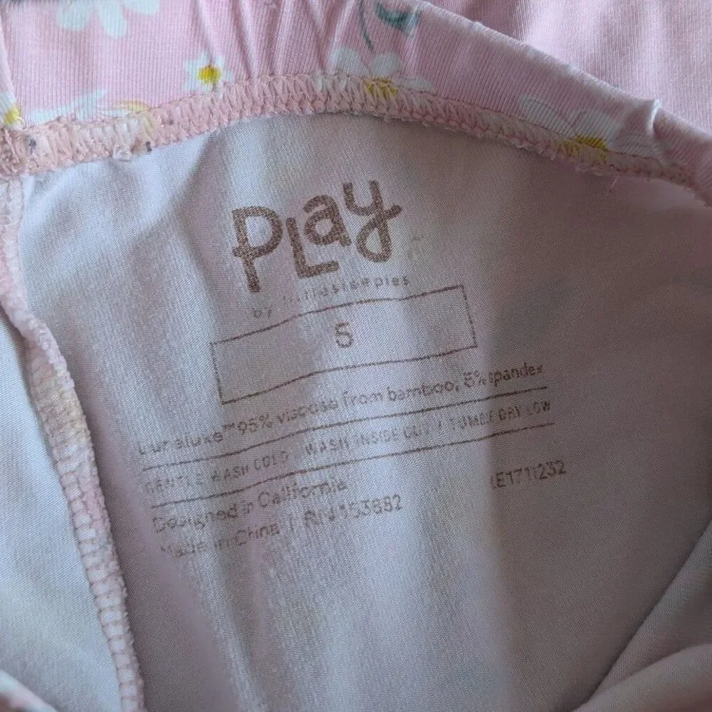 Little Sleepies Play Girls Size 5 Rosy Meadows Pink White Floral Leggings Pants